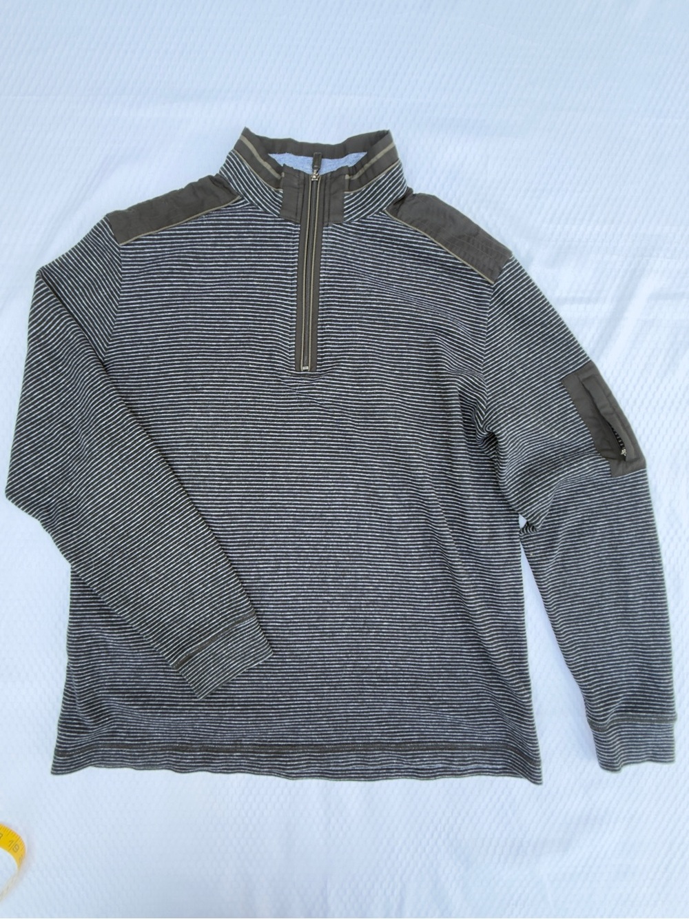 Bugatchi Men's Black and Blue Striped Quarter Zip Sweater